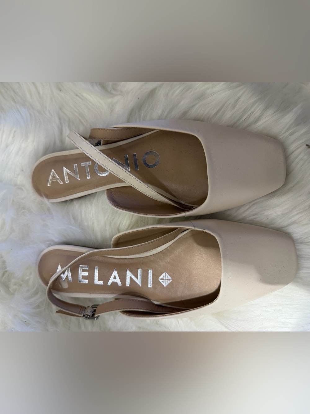 ANTONIO MELANI Nude Square-Toe Slingback Mules